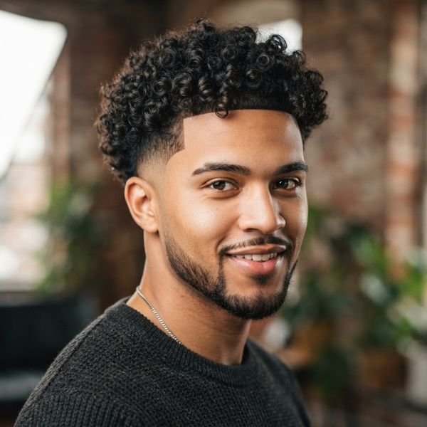 3B Curly Hair With Mid Taper Fade