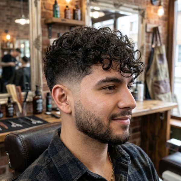 Curly Fringe With Taper Fade