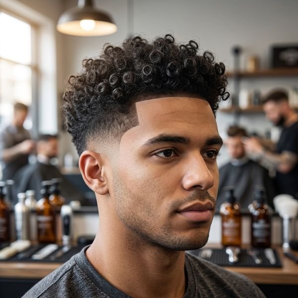 Curly Hair With Taper and Line-Up