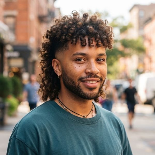 Curly Mullet With Mid Taper