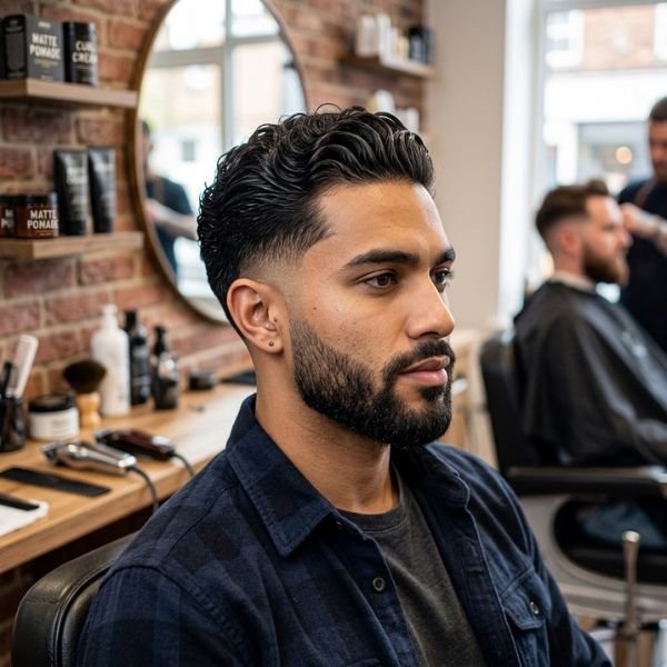 Curly Slick Back With Taper