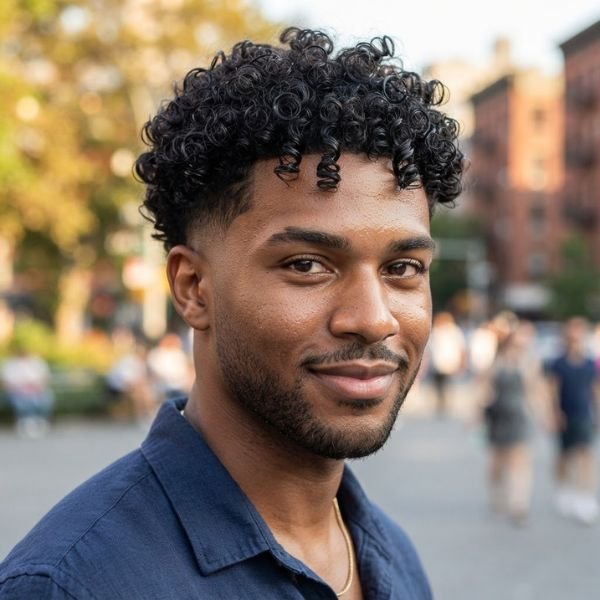 Curly Taper Fade with Defined Curls