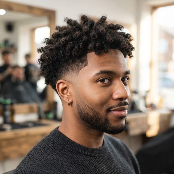 Curly Taper Fade with Drop Taper