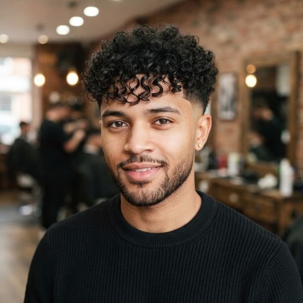Curly Taper Fade with Fringe