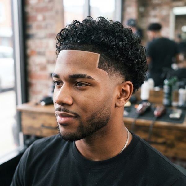 Curly Taper Fade with Line Up