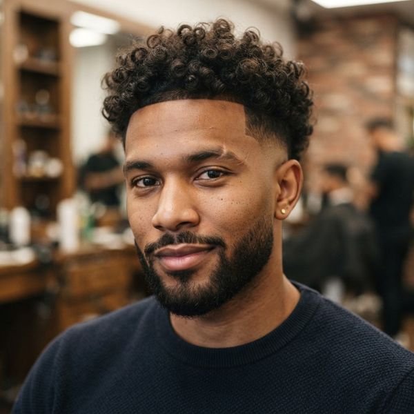 Curly Taper Fade with Medium-Length Curls