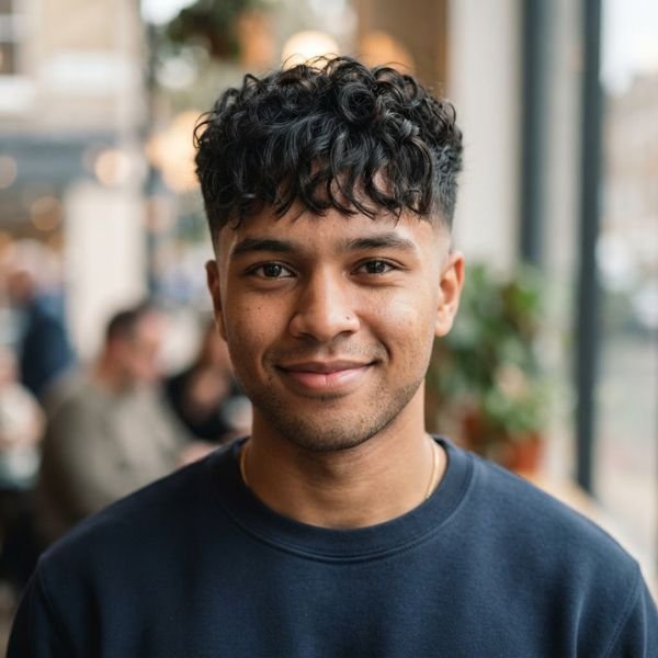 Curly Taper Fade with Modern Textured Fringe