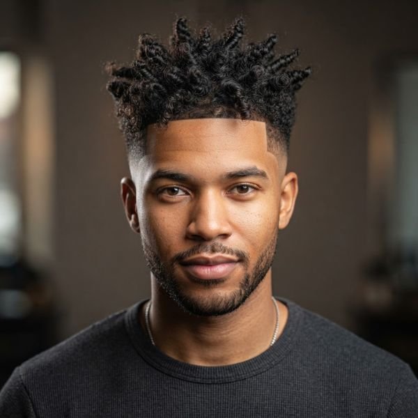Curly Taper Fade with Short Spikes