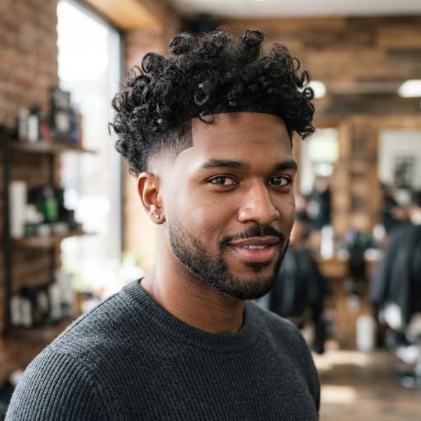 Curly Taper Fade with Skin Taper