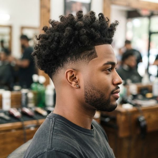 Curly Taper Fade with Undercut-Inspired Top
