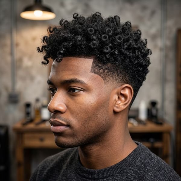 Curly Top With Temple Taper