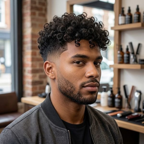 Curly Top with Mid Taper Fade