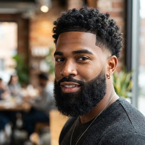 Full Beard + Curly Mid Taper