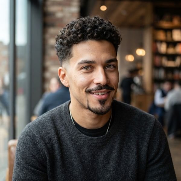 Goatee + Curly Mid Taper