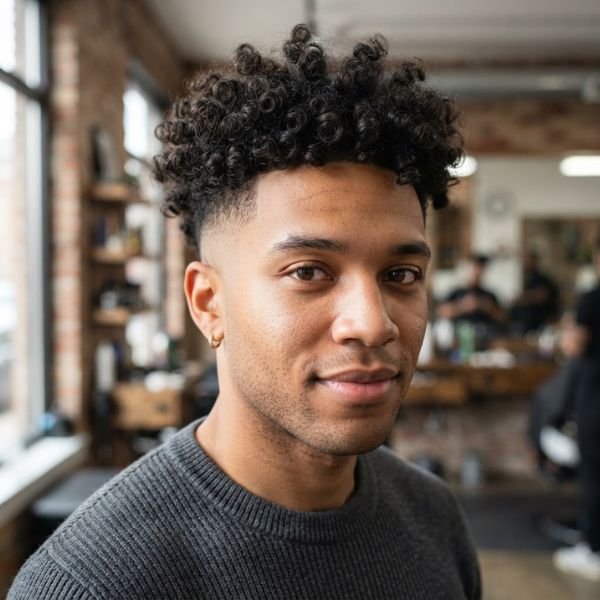 High Curly Taper Fade