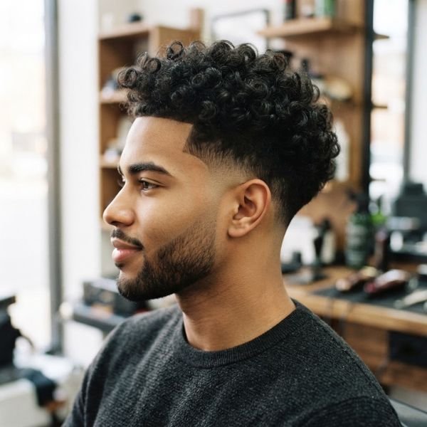 Low Fade Haircut with Curly Hair
