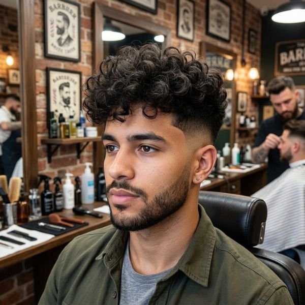 Low Taper Fade With Curly Fluffy Hair