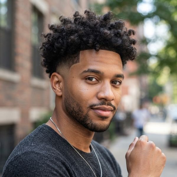 Messy Curly Taper Fade