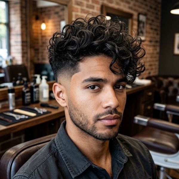Messy Curly Top With Taper