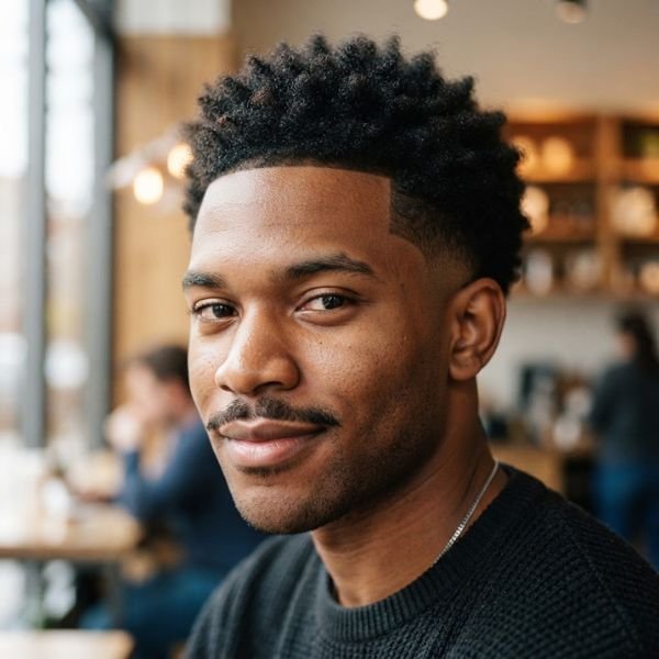 Short Afro with Low Taper Fade
