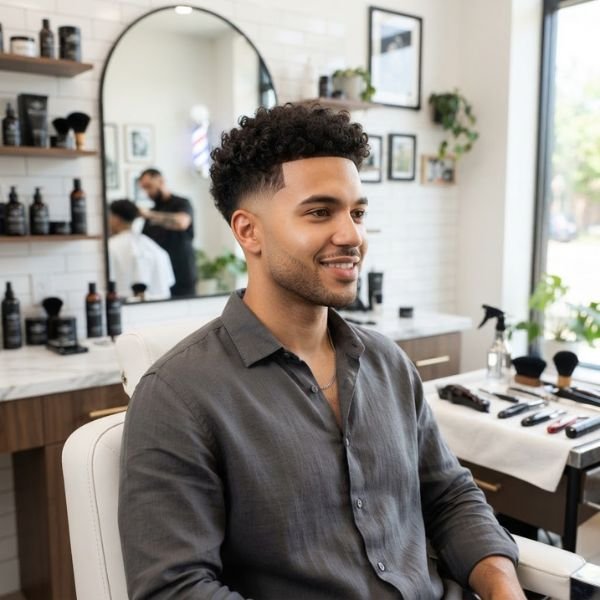 Short Curly Mid Taper Fade