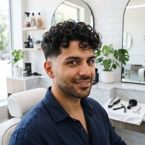 Thick Curly Mid Taper Fade
